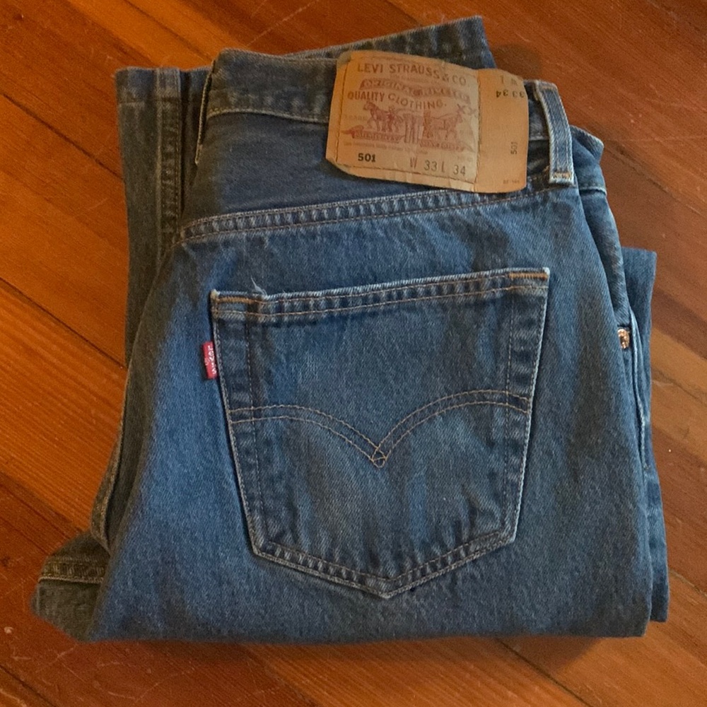 501 LEVIS NWOT 2 pairs wrong size on tag they are 15 inches across by 27 length - Picture 1 of 4